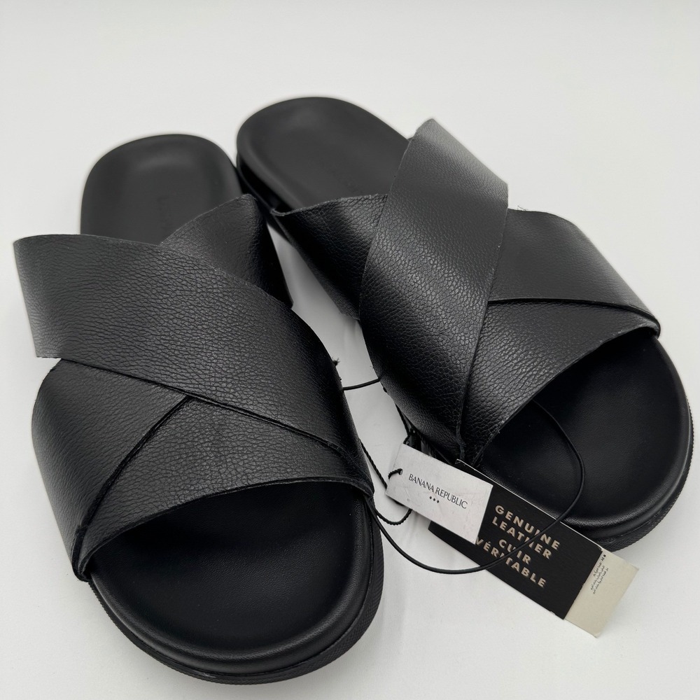NEW Banana Republic Crossover Leather Slide Sandals 9 Black Minimalist 629080 - Picture 11 of 15